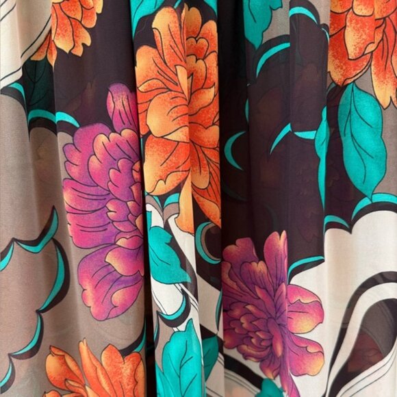 Karen Zambo Brown amp Orange vneck long sleeves Midi Dress Bohemian Flair Sz M - Picture 5 of 5